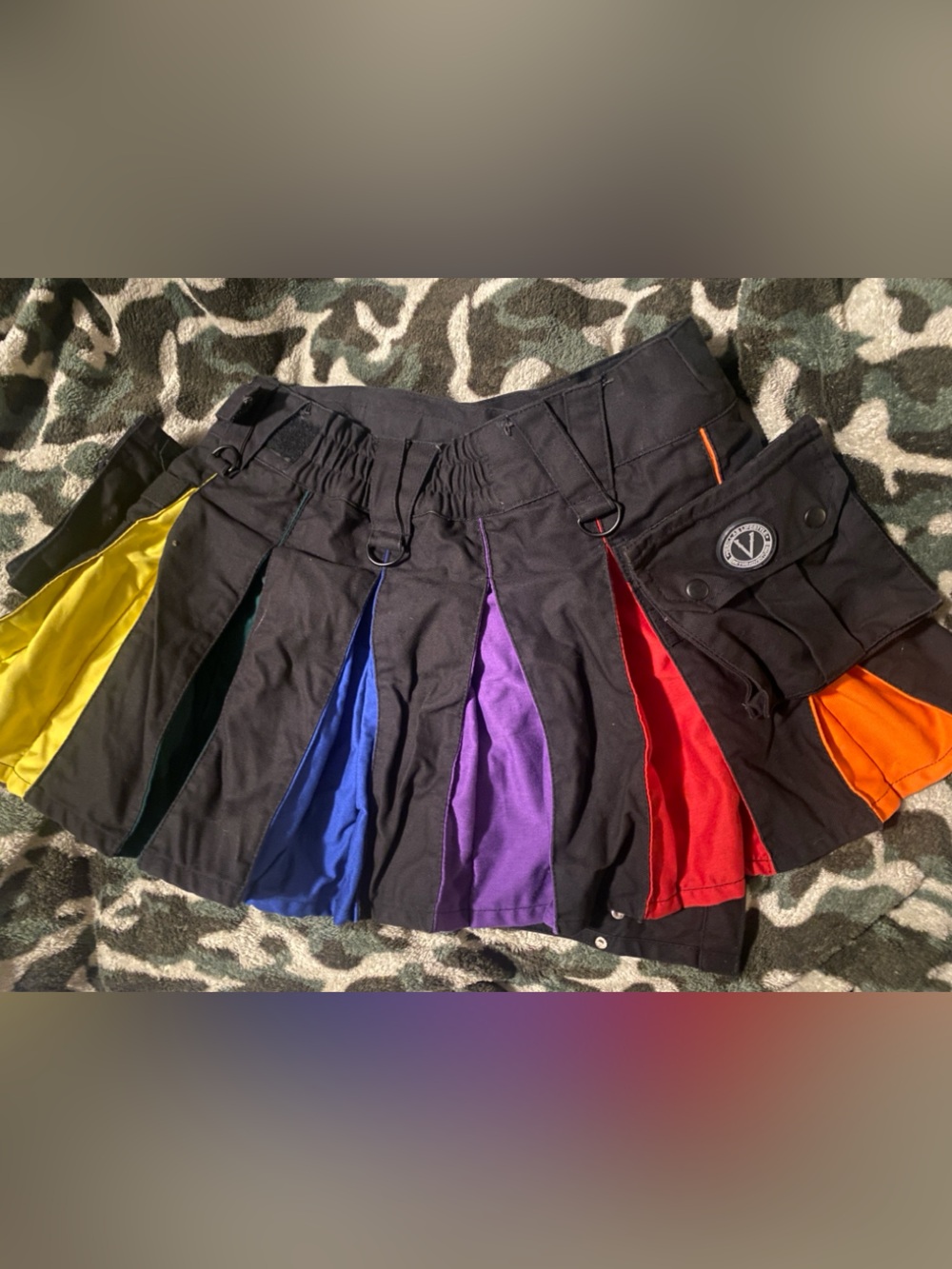 Black Rainbow Panel Mini Skirt with Satin Inserts